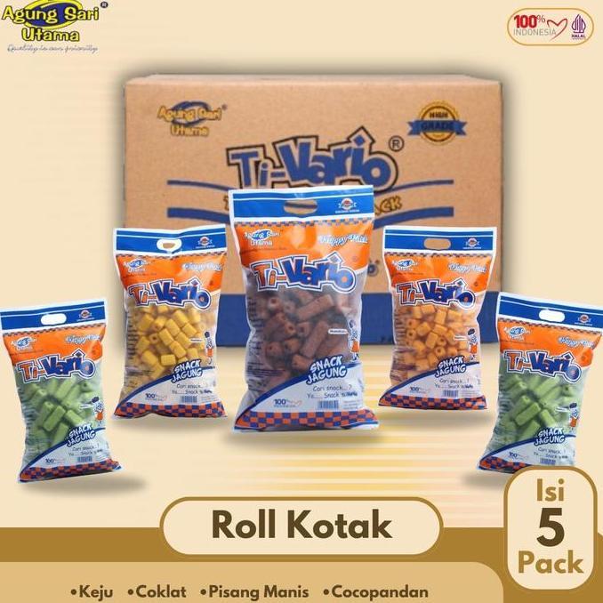 Wenakl- Ti-Vario Roll Stik 1 Dus Isi 5 - Cemilan - Jagung - Strobery - Coklat - Cocopandan - Jajanan