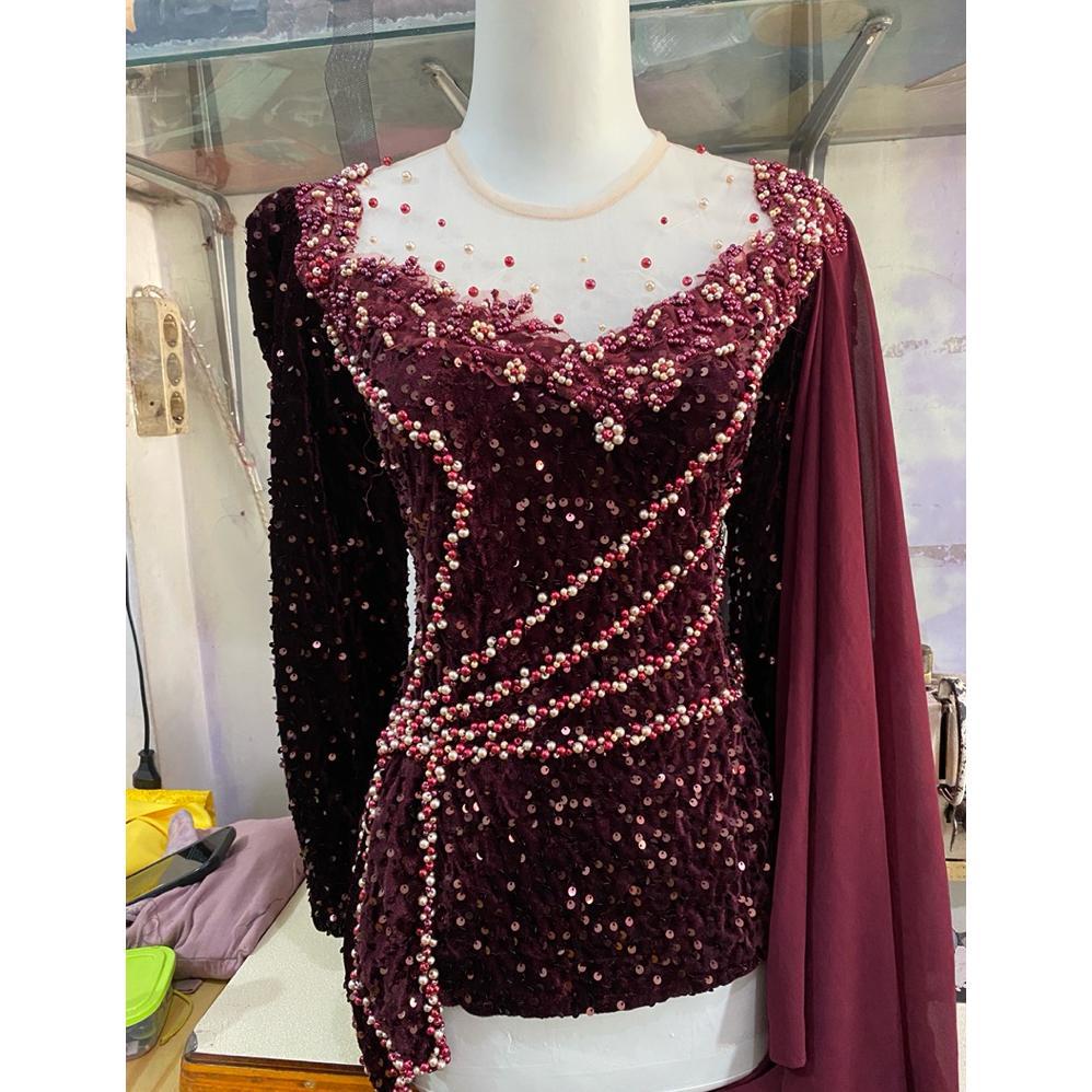 BEST SELLER KEBAYA BLUDRU SQUIN HIASAN PITA PINGGANG DAN SELENDANG.