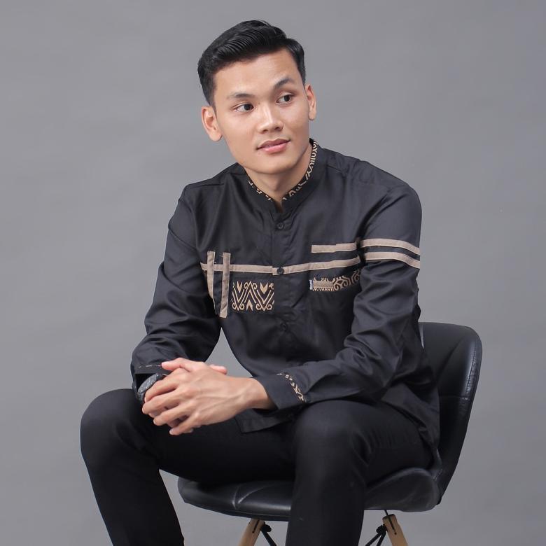 PALING LARIS Baju Koko Pria Dewasa Elrumi Lengan Panjang Motif Zolied Warna Hitam Kombinasi Batik PA