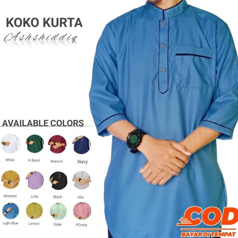 NEW DEALS KOKO KURTA ASHSHIDDIQ - BAJU KOKO KURTA PRIA DEWASA LENGAN 3/4 WARNA MUSTARD PUTIH HIJAU B
