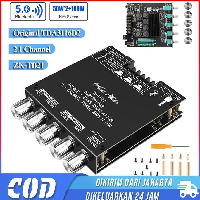NEROZA (Original) ZK-TB21 Power Amplifier TPA3116D2 Bluetooth 5.0 Penguat Subwoofer Papan 2.1 Channe