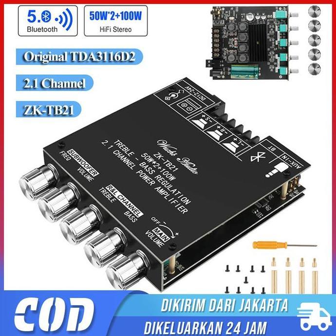 DORMINO (Original) ZK-TB21 Power Amplifier TPA3116D2 Bluetooth 5.0 Penguat Subwoofer Papan 2.1 Chann