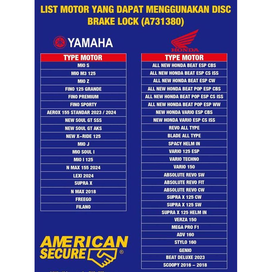 AMERICAN SECURE KUNCI GEMBOK CAKRAM PIRINGAN GEMBOK MOTOR ANTI MALING