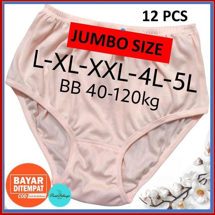 Celana Dalam Wanita Katun Double Knit JUMBO SIZE CD Wanita Jumbo CD Ibu Hamil Tebal 12 PCS