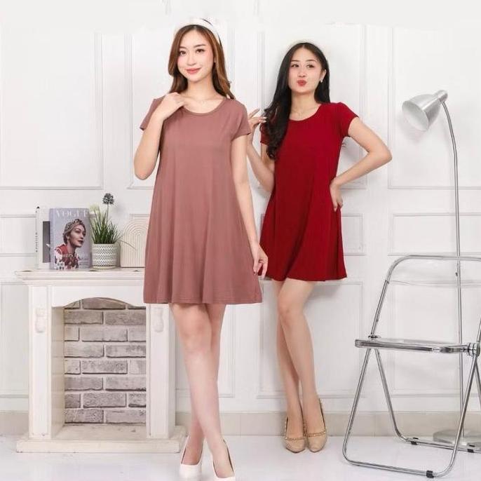 Promo Basic Dress Wanita Casual - Mola Swingdress Daster Kaos Polos Pendek Diskon