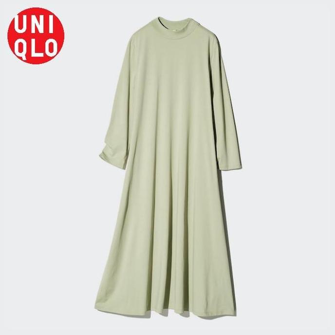 Promo UNIQLO Dress AIRism Katun Gaun Flare Lengan Panjang Casual ORIGINAL Jastip Diskon