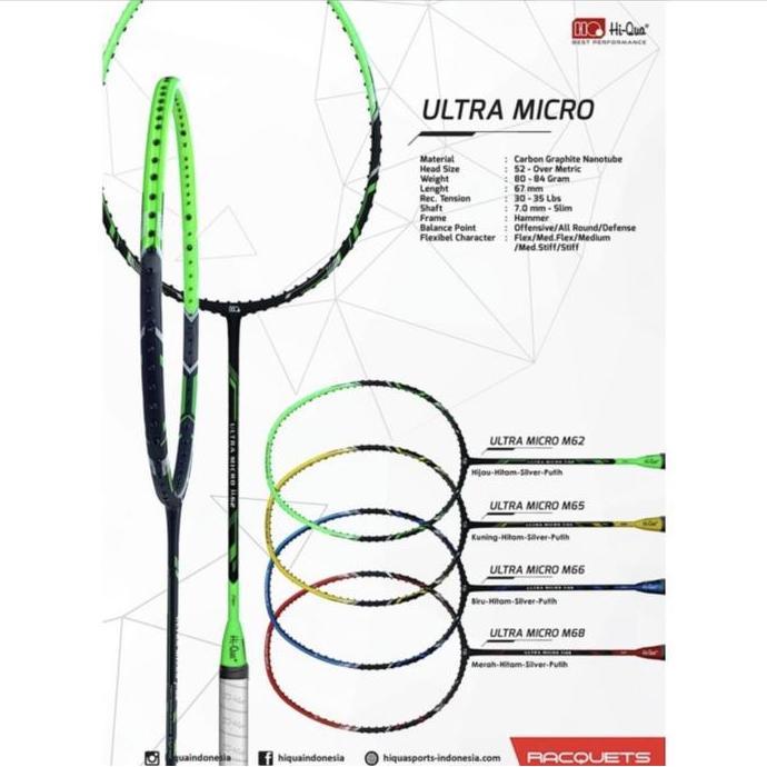 Promo Raket Badminton HIQUA HQ ULTRA MICRO M62/M65/M66/M68 kuat 32 lbs ORI Diskon
