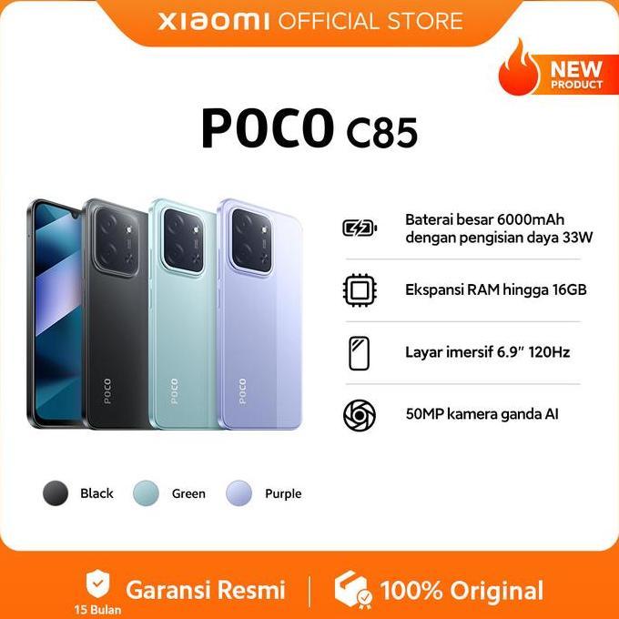 tefilaah - poco c85 (6/128) (8/256) baterai 6000mah 33w | ekspansi ram hingga 16gb | layar 6.9" 120h
