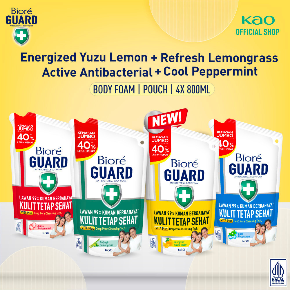 Biore Guard Sabun Mandi Cair Body Wash Energized Yuzu Lemon + Active Antibacterial + Cool Peppermint