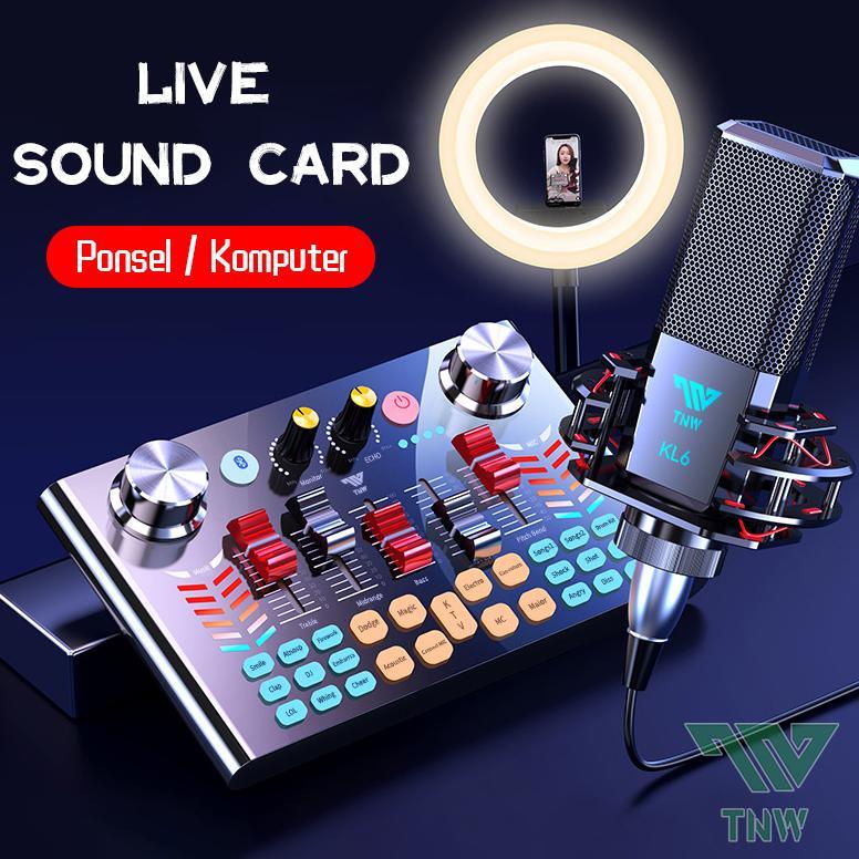 -V18 Sound Card Bluetooth Live SoundCard V18 Soundcard Audio Live Mixer untuk Live streaming Karaoke