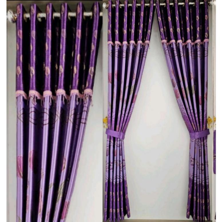 Gorden Jendela Pintu kamar Kain Blackout Griter Bunga Print Emas