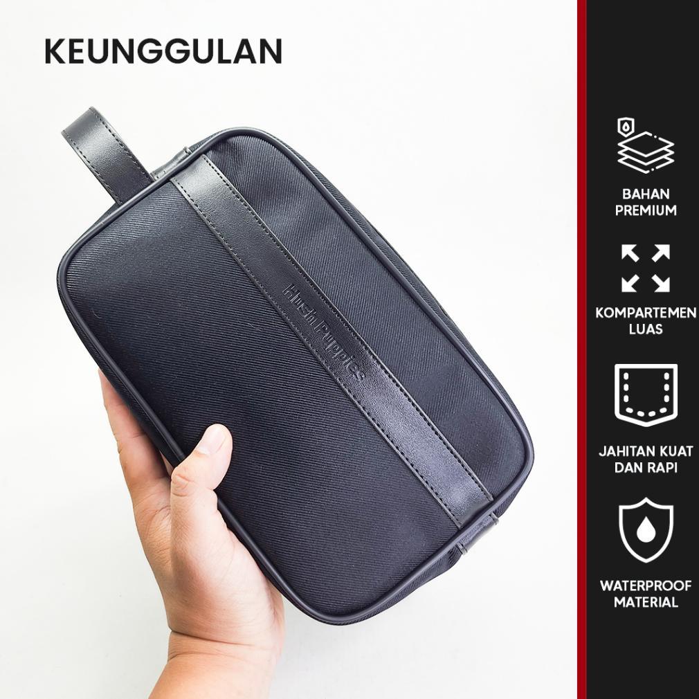 100% AMAN Tas Pouch Pria Hush Puppies 718 Hitam | Clutch Bag Travel Pria Waterproof Premium