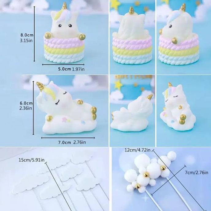 Festwid- Cake Topper Unicorn / Awan (Isi 9Pcs)