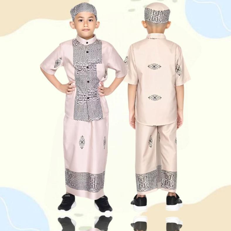 FREE ONGKIR SETELAN BAJU KOKO PECI ANAK LAKI-LAKI MUSLIM SARKOCI BATIK PEKALONGAN USIA 3-10 TAHUN