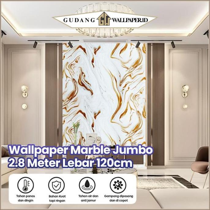 Cat- Wallpaper Marble Marmer Jumbo Stiker Dinding 3D Per-Roll Wallpaper Dinding Vinyl Marble Motif M