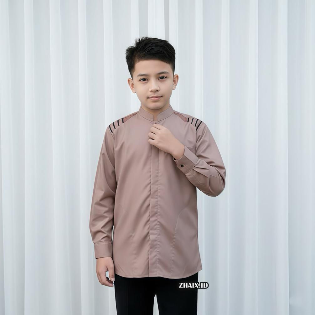 FREE ONGKIR BAJU KEMEJA KOKO MUSLIM ANAK LAKI LAKI LENGAN PANJANG BAHAN KATUN MOTIF POLOS AL QORNI