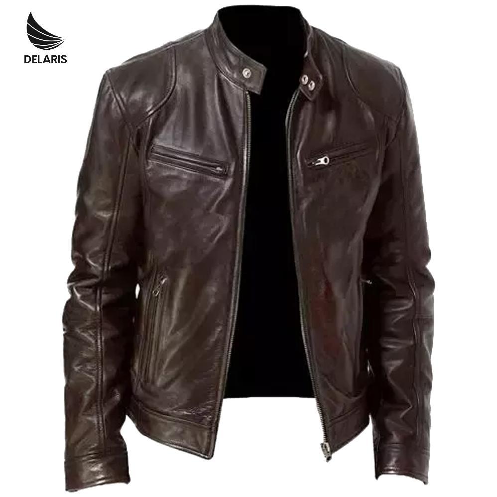 BEST SALE Delaris Jaket Kulit Pria Vector Hitam Cokelat