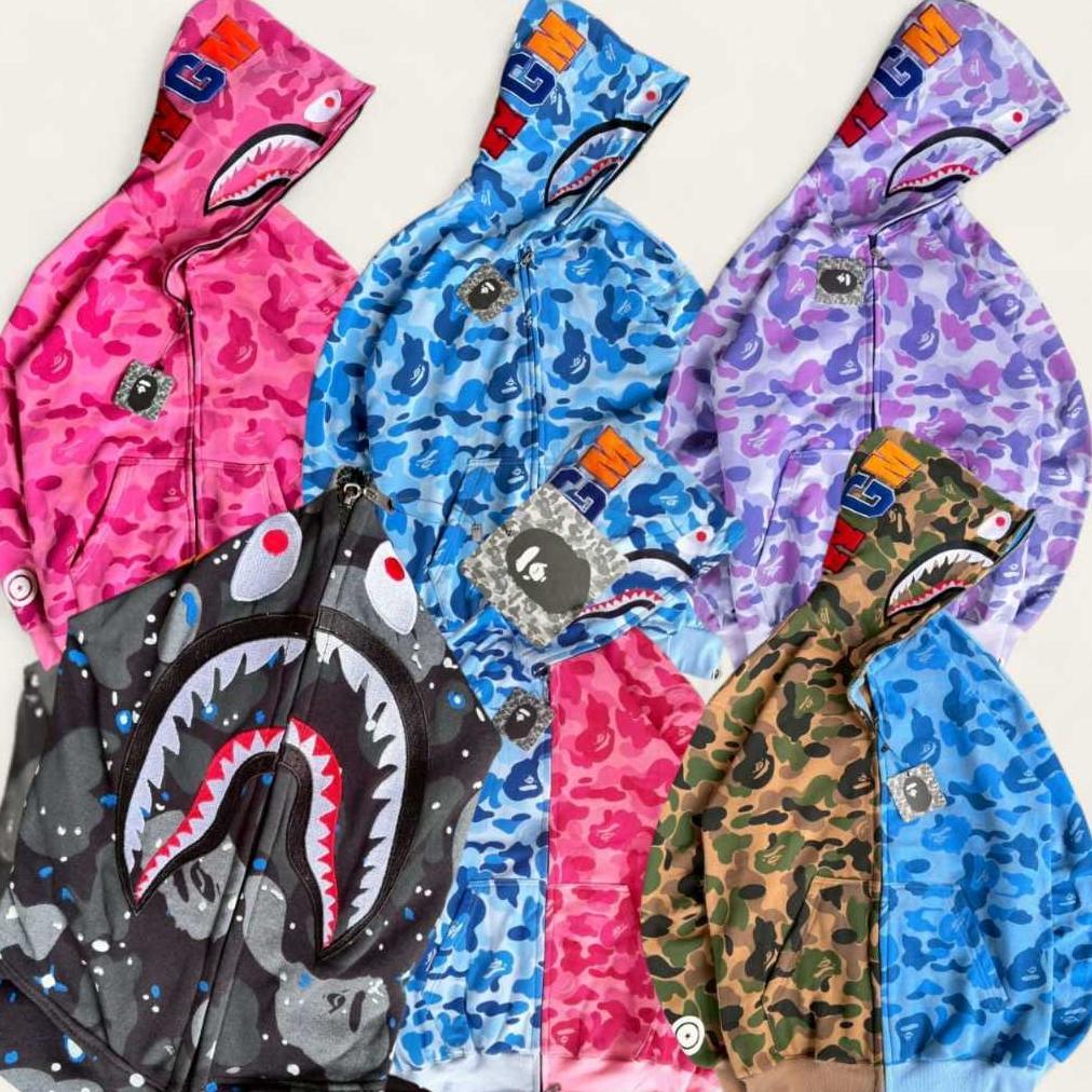 BIG SALE JAKET FULL ZIPPER HOODIE BAPE SHARK WGM CAMO ABC FULL BORDIR FULLPRINT