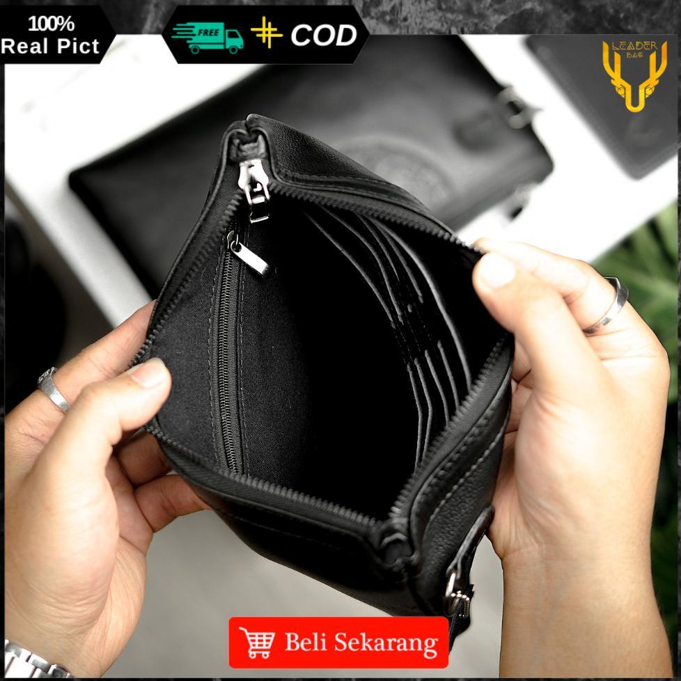 RECOMMENDED Handbag Pria Kulit Sapi Asli Leaderbag Hitam Waterproof Tas Tangan Premium Clutch Cowok 