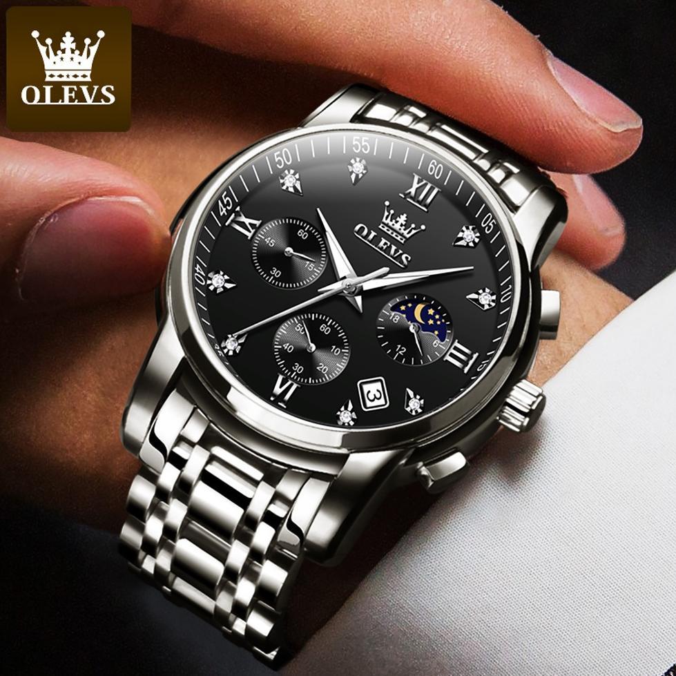 CUCI GUDANG OLEVS JAM TANGAN PRIA ANTI AIR ORIGINAL STAINLESS STEEL CHRONO AKTIF COWOK LUMINOUS KALE