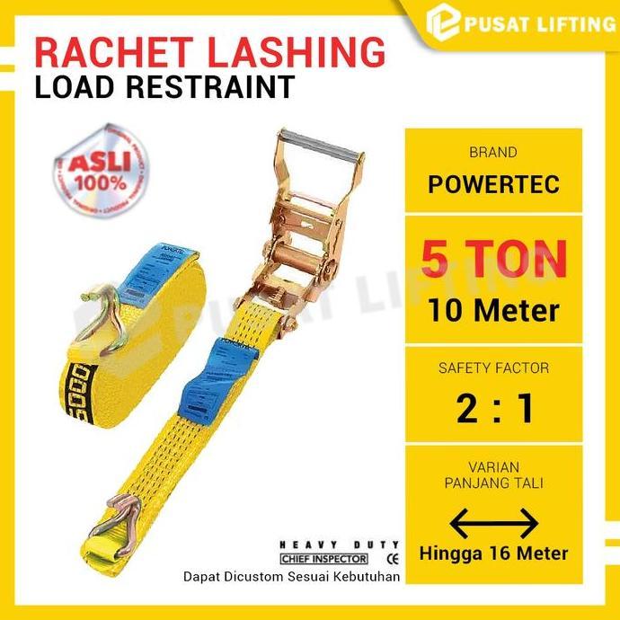 PROMO Ratchet Tie Down 5 Ton 10 Meter Track Belt POWERTEC Lashing Belt BISA GRAB