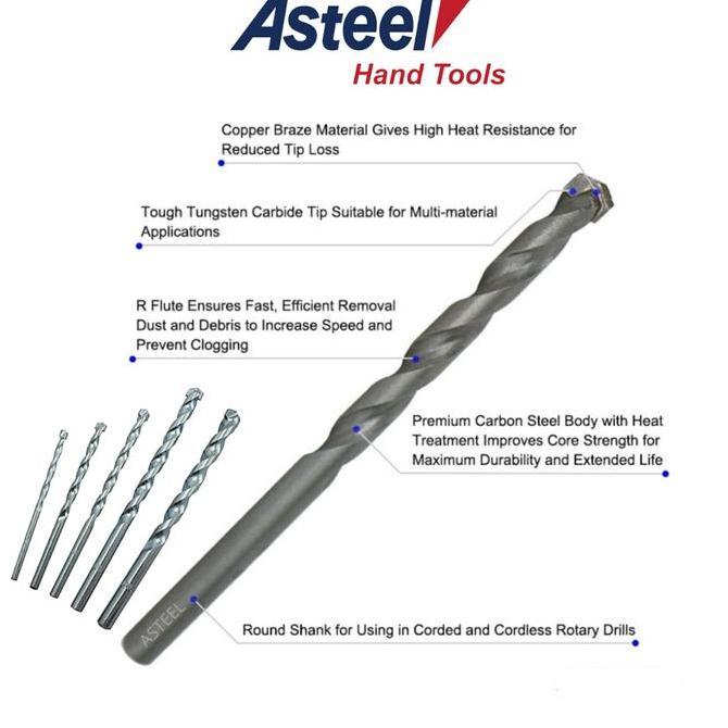 Supertool- Asteel Mata Bor Beton Cemented Carbide Set 6Pcs - Mata Bor Tembok Beton Set - Mata Bor Te