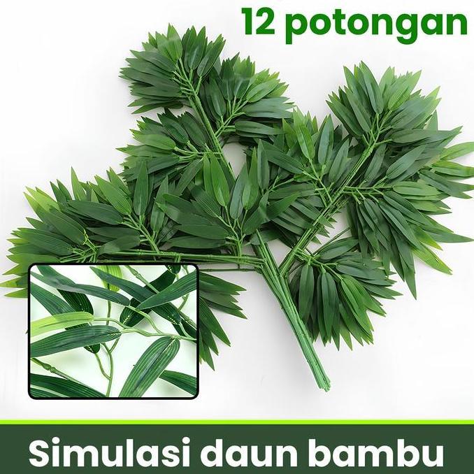 Promo Daun Bambu Kain 1 Lusin / plastik / dekoran / artifcial / dekorasi pelaminan / Kain/ hiasan Hi