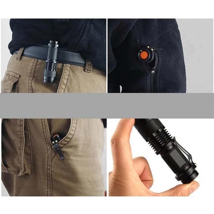 Pocketman Senter LED Flashlight Police SWAT Mini Zoom Camping Anti Air