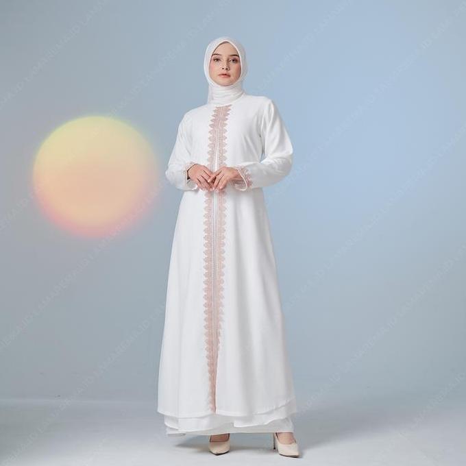 DV144 - Baju Gamis Abaya Putih Wanita Modern Mewah Dan Elegan Terbaru | Abaya Turkey Warna Putih Sim