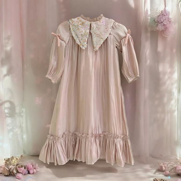 DISKON PRINCESSA FLAMI GAMIS MUSLIM ANAK SHIMMER DUSTY PINK DRESS G1308