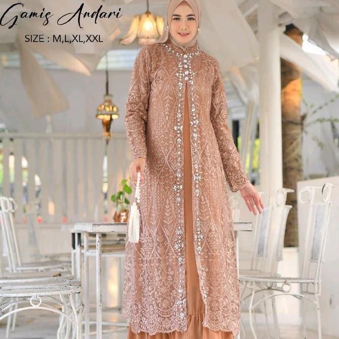 DB37 - Dress Gamis Andari Outer Bisa Lepas Pasang Full Bordir Dan Sudah Di lengkapi Dengan Payet Mew