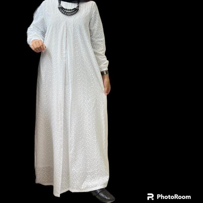 DE143 - GAMIS MUTIARA KATUN  PARIS/GAMIS PUTIH IBU
