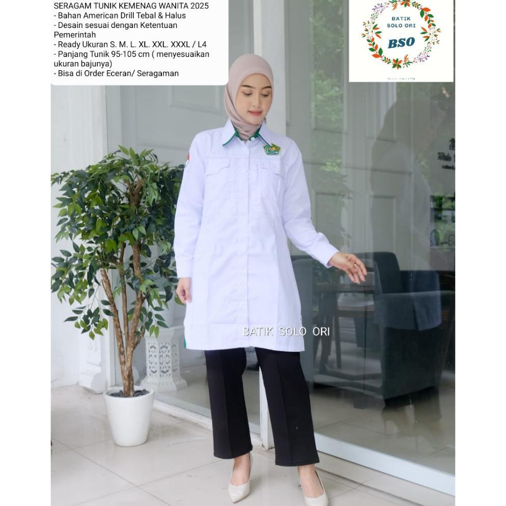 DISKON TUNIK KEMENAG PUTIH WANITA LENGAN PANJANG / BAJU WANITA ASN PUTIH / TUNIK PDH WANITA PUTIH LE