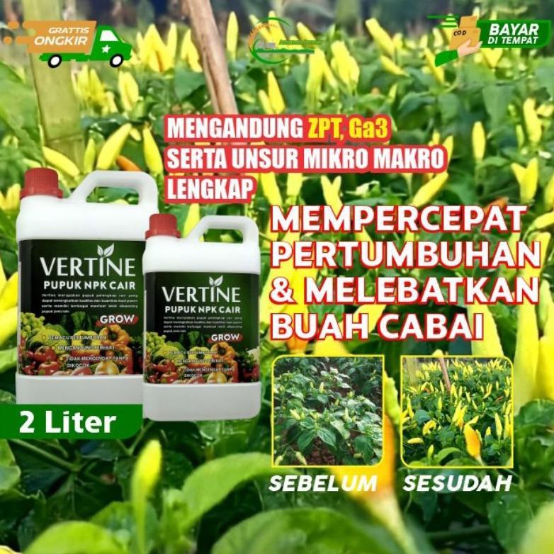 Vertine Grow 2 Liter Pupuk Npk Plus Zpt Pelebat cabe