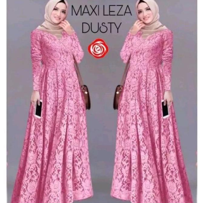 DB59 - MAXI LEZA GAMIS FULL BRUKAT/GAMIS PESTA MUSLIMAH/Ukuran=L-XL-3XL/JUMBO Karet Muslim Dress Wan