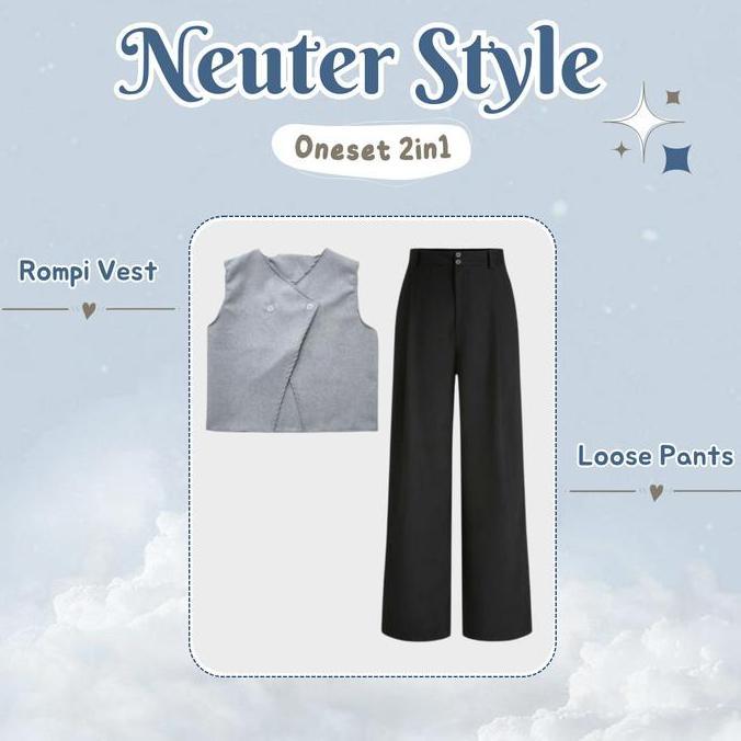 Terpopuler- One Set Wanita Kekinian Korea Hijab 3 In 1(Rompi Vest + Loose Pants + Manset Lengan Panj