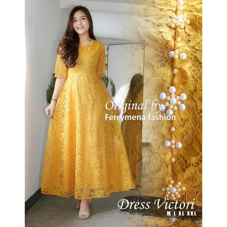Instancodbisa- Gamis Brukat Payet Terbaru Gamis Full Furing Dress Victori Gamis Acara Pesta Pernikah