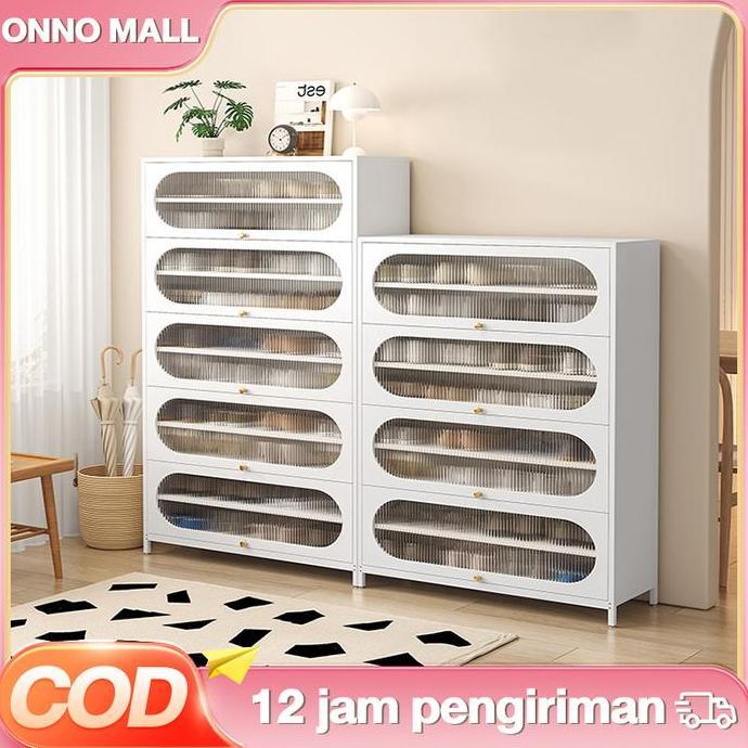GHEATHEON ONNO MALL-Lemari Sepatu Besi Pintu Transparan Rak Sepatu Tertutup Shoes Cabinet Rak Sepatu