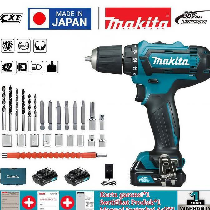 FORMEXINO Makita DF331D 36V Bor Impact Nirkabel dari Jepang, daya tinggi baterai lithium, buku petun
