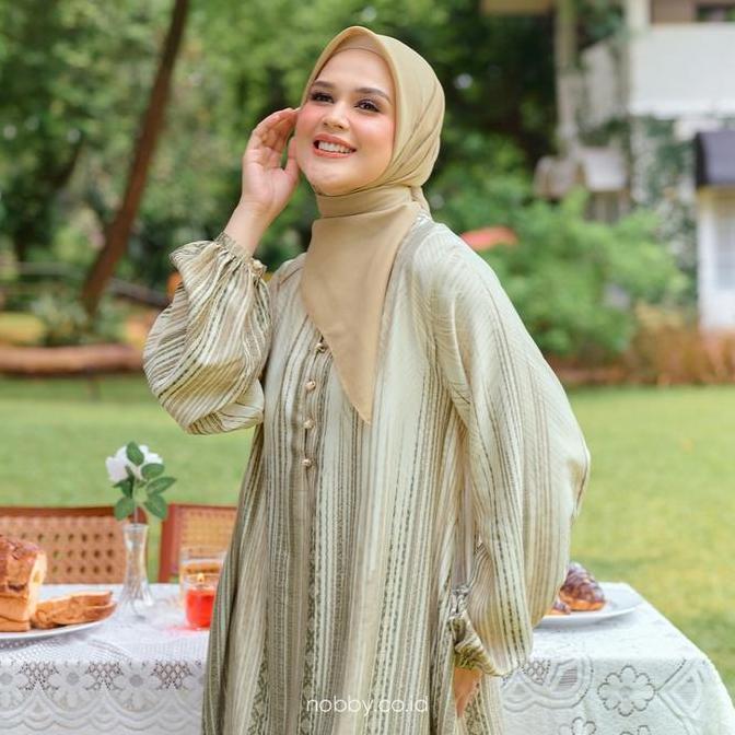 Nobby Sarimbit Mauli Dress Gamis Wanita Muslim Lengan Panjang Bahan Satin Soft Silk Baju Lebaran TS