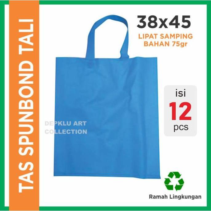 Gaslangsung- Tas Spunbond 38X45 Handle Tali 75 Gsm Goodie Bag Polos Tas Belanja Ukuran Besar (Isi 12