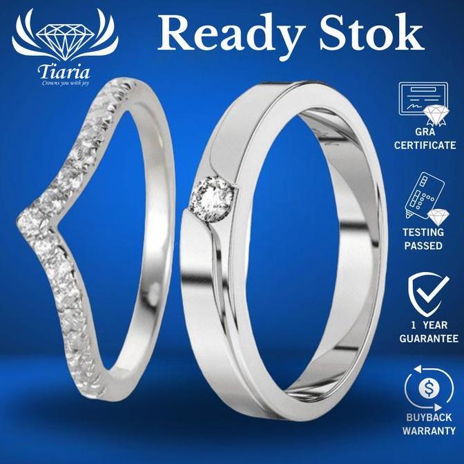 Ready Cincin Tunangan 2-3 gram Berlian Moissanite GRA / Zircon - Platinum / 9K White Gold Plated Sil