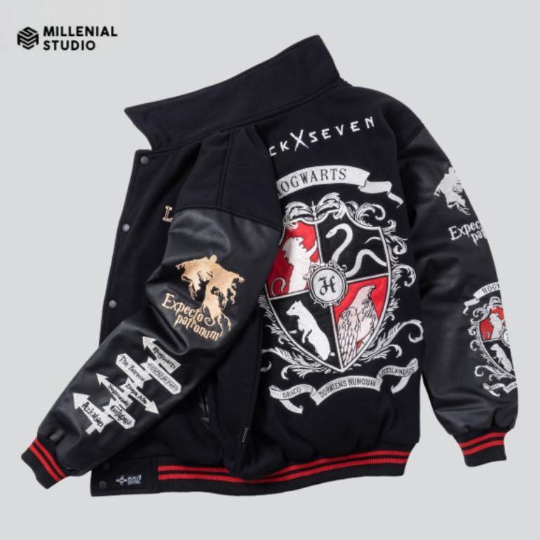 TERMURAH VARSITY JACKET HOGWARTS LEGACY BLACK SILVER | JAKET HARRY POTTER BORDIR ORIGINAL BLACKSEVEN