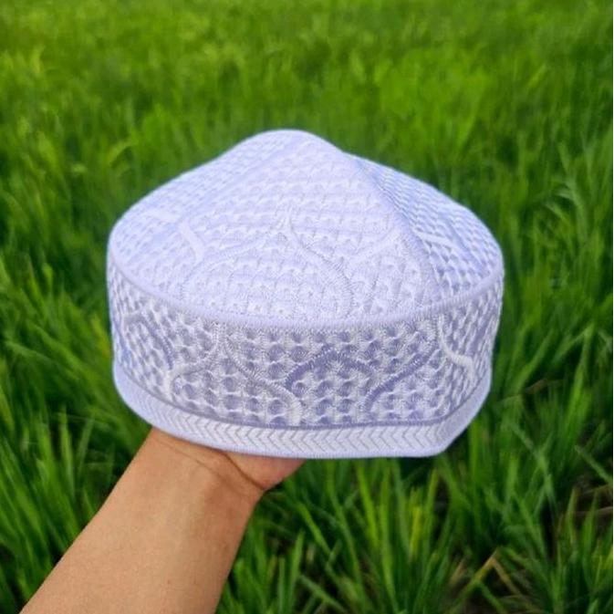 DS216 - Peci pakistan terbaru 2026 / peci Songkok  pakistan rajut full Bordir Motif keren Hitam Puti