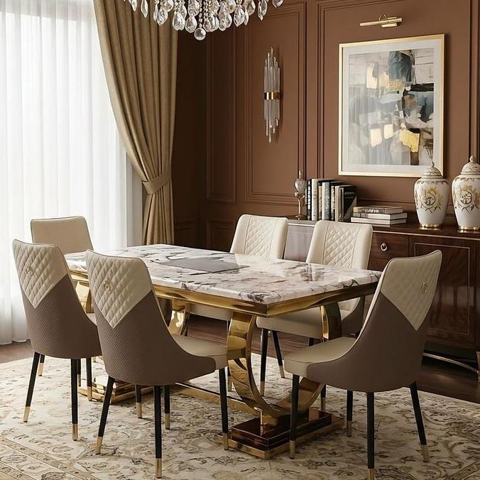 Terlaris Meja Makan Marmer K6 C04 - Meja Makan Marmer Mewah - Sumber Rizky Gallery - Gratis Ongkir B