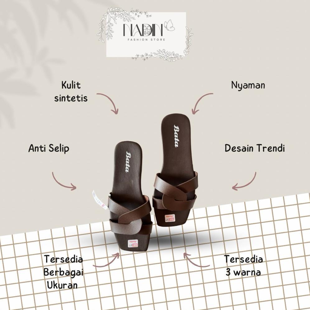 Original Sandal Selop Teplek Wanita Bata  Elegan Modis Anti Slip Sandal Flat Kekinian Cantik Viral -
