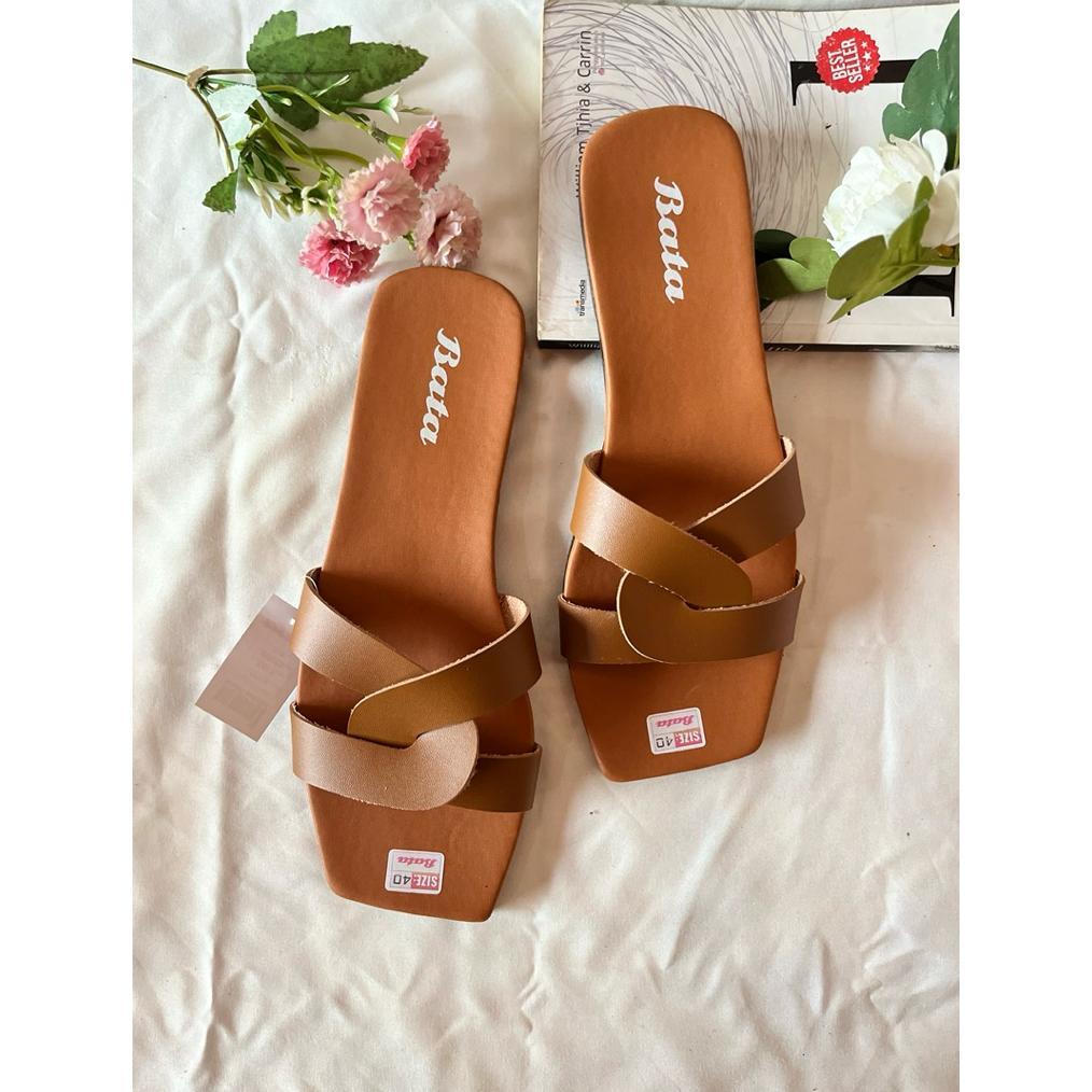 premium sandal selop teplek wanita bata  elegan modis anti slip sandal flat kekinian cantik viral - 