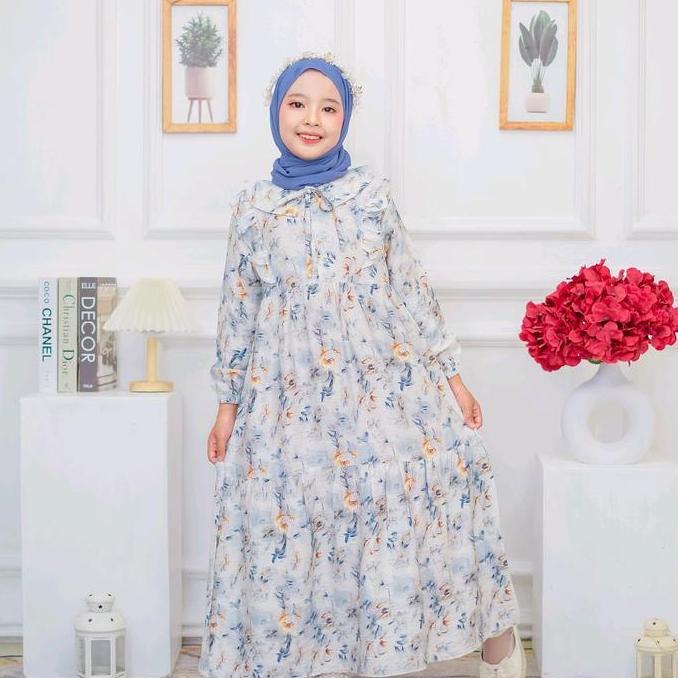 DV382 >> Gamis Anak Queen Motif Series One Set Hijab - Bahan Ceruty Baby Doll