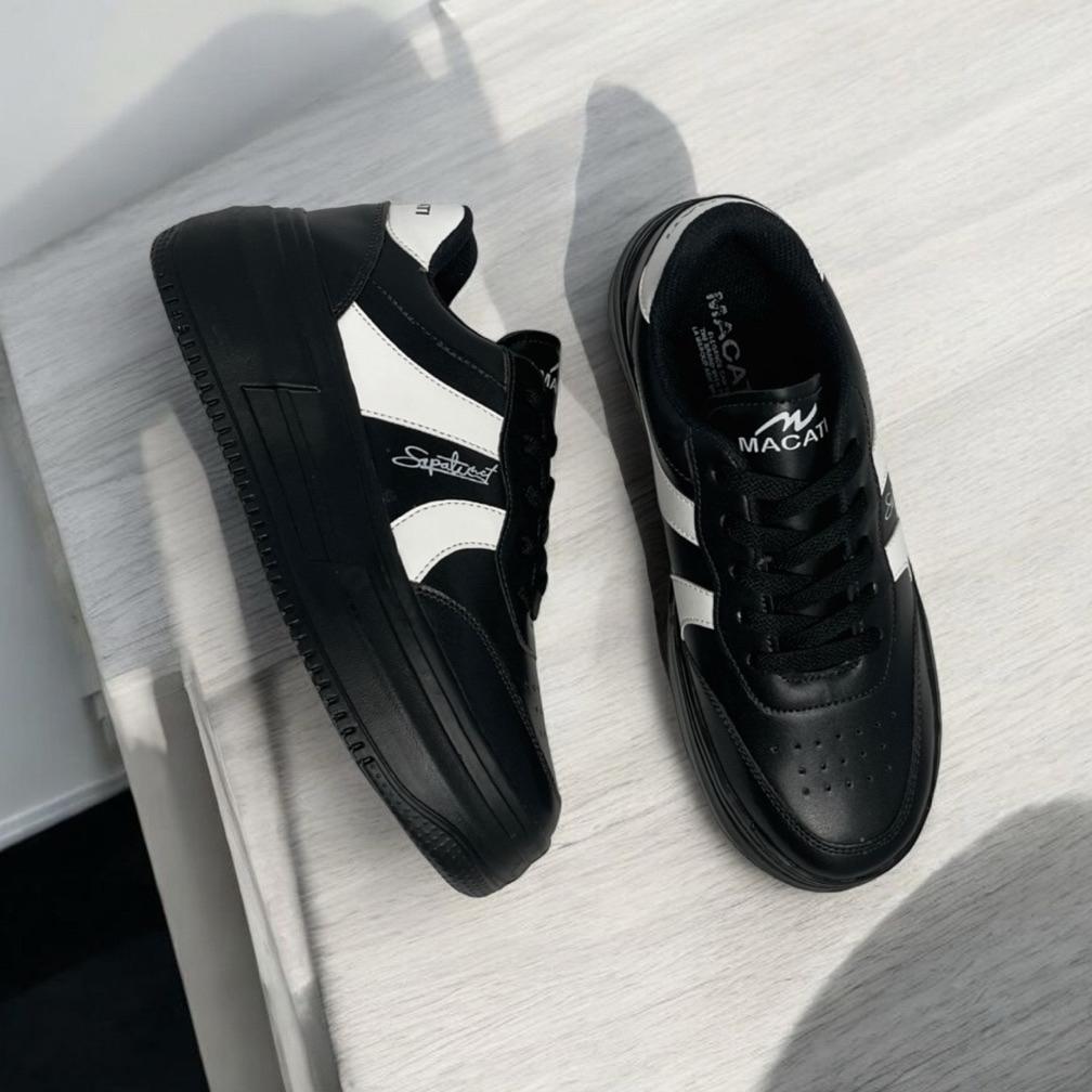 LIMITED MACATI Sepatu Sneakers Hitam Putih Wanita Pria Korean Style terbaru Sepatu Sekolah Wanita HI