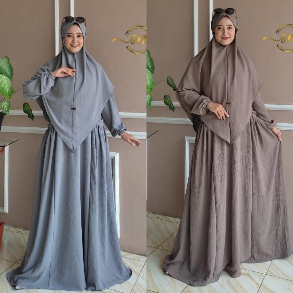 Baju Gamis Jumbo Sahira Syar'i Hijab Bergo Terbaru Kekinian Crinkel Airflow L XL XXL
